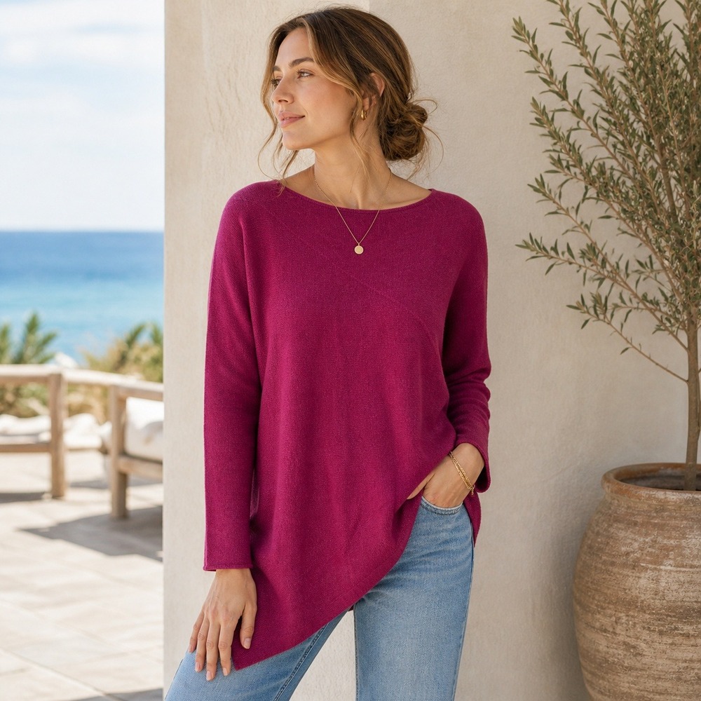 Halogen Cashmere Wool Sweater Sz‎ XS Pink Asymmetrical Minimalist Coastal Luxe